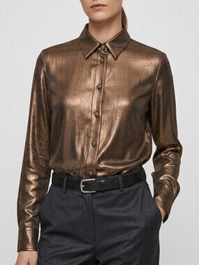 Emotions Metallic Bronze Button-Front Blouse